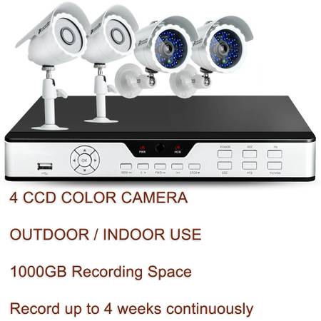 New CCTV 4 Set Color CCD Camera with 1000GB  - New York Electronics