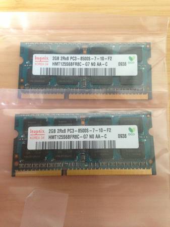 RAM computer memory 2 x 2GB PC3-8500S DDR  - New York Electronics