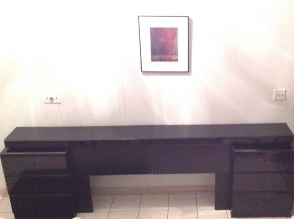 BLACK MARBLE MILLENNIUM QUEEN HEADBOARD W/2 3-DRAWER PIERS - Chicago Furniture