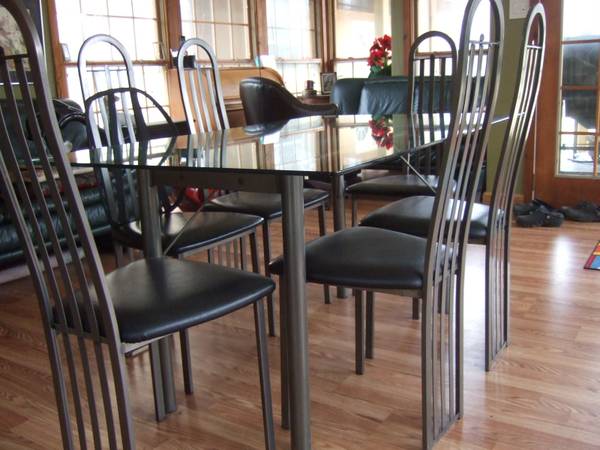 Glass Table Dining Set 6 Chairs - Chicago Furniture