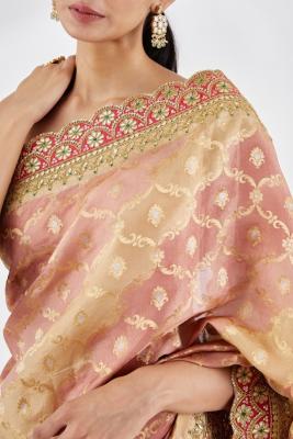 Elevate Your Style: Shop Salmon Pink Banarasi Silk Saree at Frontierraas - Delhi Clothing
