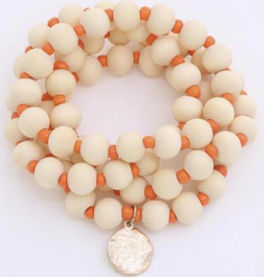 Hammered Coin Wood Bead Bracelet Set - Other Other