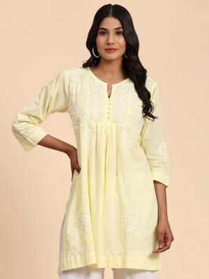 Shop Yellow Chikankari Tunic for Women at House of Kari - Delhi Clothing