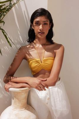 Shop The Stylish Tie Bandeau Mustard Top at Sand By Shirin