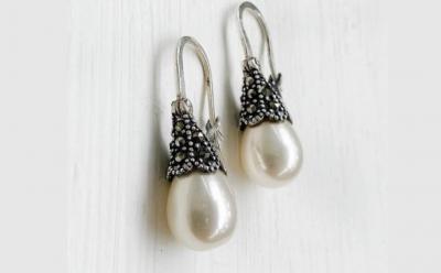 Customized Round Silver Pearl Earrings For Women - Jaipur Jewellery