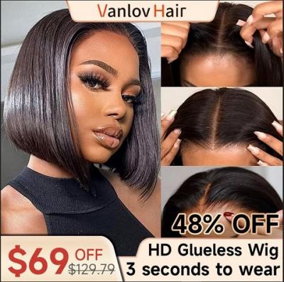 Vanlov Hair Hd Glueless 4x6 Wear And Go Bob Wig 3 Seconds To Wear 24 Hours Customer Service Online.  - New Orleans Other