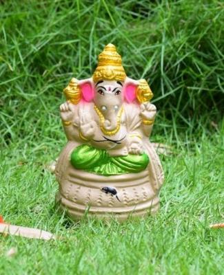 Eco Friendly Clay Green Ganesh Idol 6inch - Bangalore Art, Collectibles