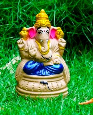 Eco Friendly Clay Ganesha Idol in Blue -6 inch - Bangalore Art, Collectibles