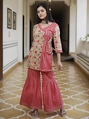 A - Line Short Printed Kurti with Cotton Sharara - Jaipur Clothing