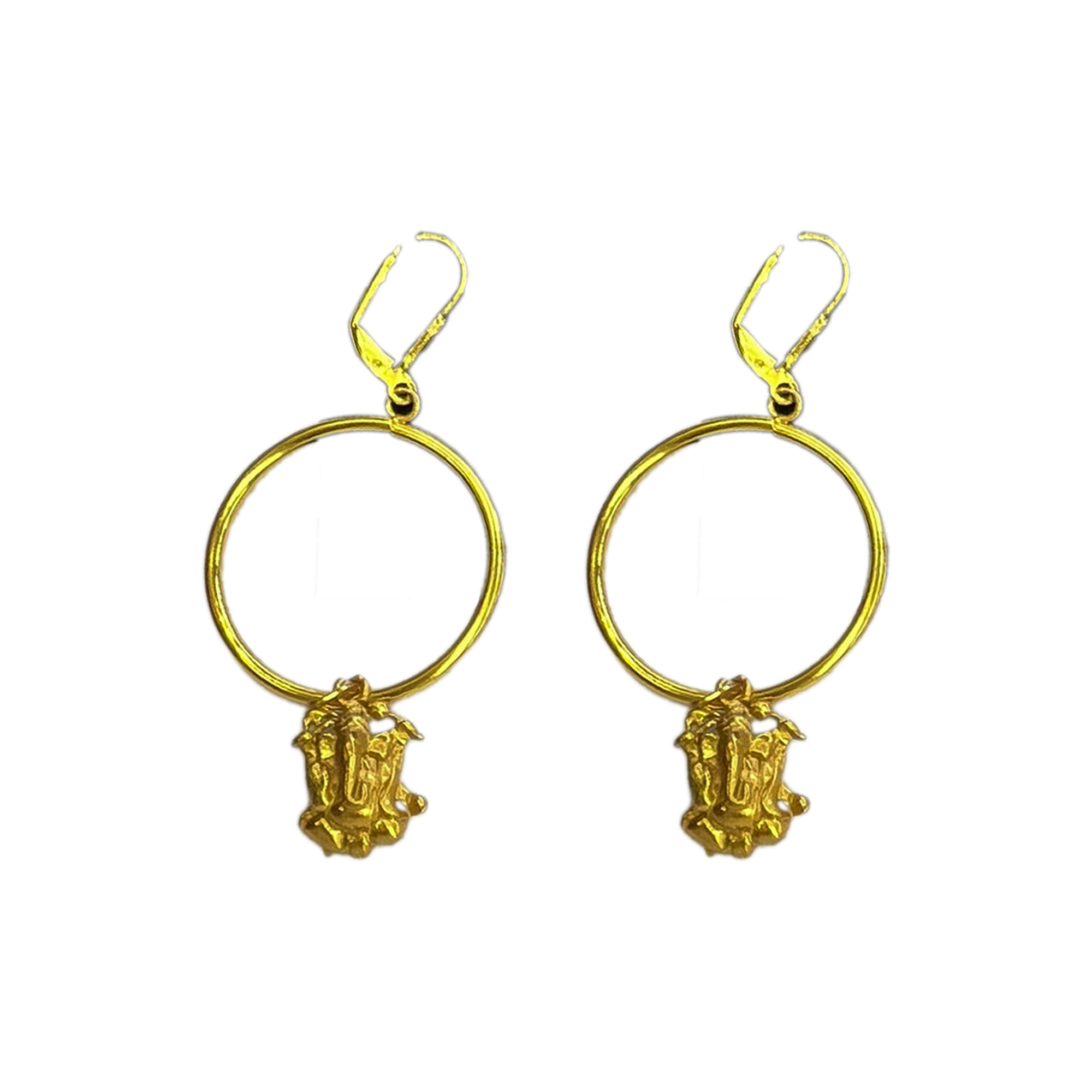 Wearing Gold-Plated Lord Ganesha Hoop Earrings - Los Angeles Jewellery