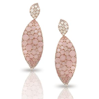 Buy 18K Rose Gold Lakshmi Earrings with Pink Chalcedony, Moonstone and Diamonds