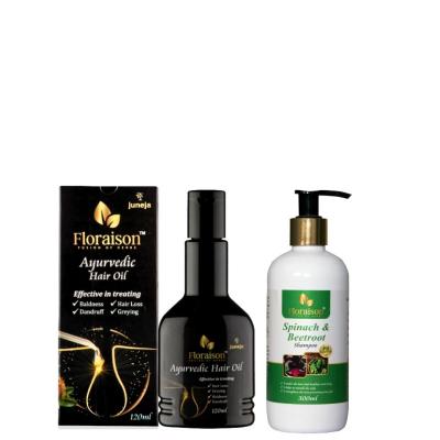 Floraison Ayurvedic Hair Oil 120 ML And Ayurvedic Spinach & Beetroot Shampoo 300ML Combo For Dull or - Chandigarh Other