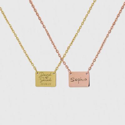 Dainty Engraved Square Bar Necklace