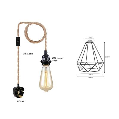 Fabric Hemp Flex Cable kit Plug In Pendant Lamp Light E27 Fitting Vintage Lamp - Coventry Electronics