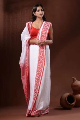Purchase Elegant Red and White Khadi Cotton Saree online | Poridheo - Kolkata Clothing