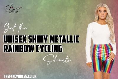 Get the Unisex Shiny Metallic Rainbow Cycling Shorts