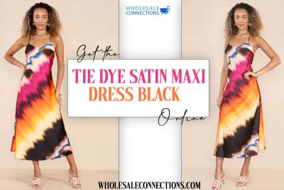 Get the Tie Dye Satin Maxi Dress Black online 