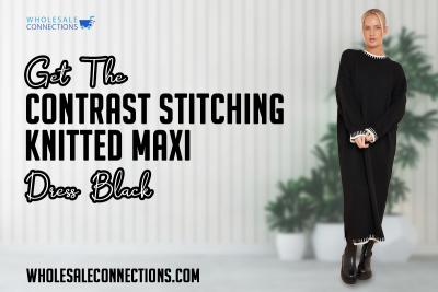 Get The Contrast Stitching Knitted Maxi Dress Black