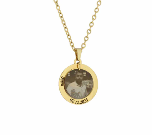 Engraved Ring Pendant Necklace with Personalized Photo