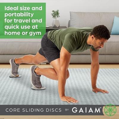Gaiam Core Sliding Discs - Dual Sided Workout Sliders for Carpet & Hardwood Floor - Delhi Tools, Equipment