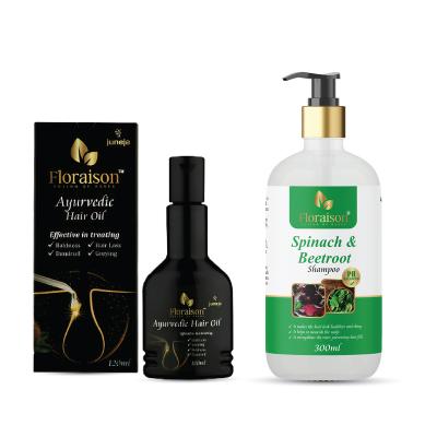 Floraison Ayurvedic Hair Care Combo: Nourishing Hair Oil (120 ML) and Herbal Spinach & Beetroot Sham