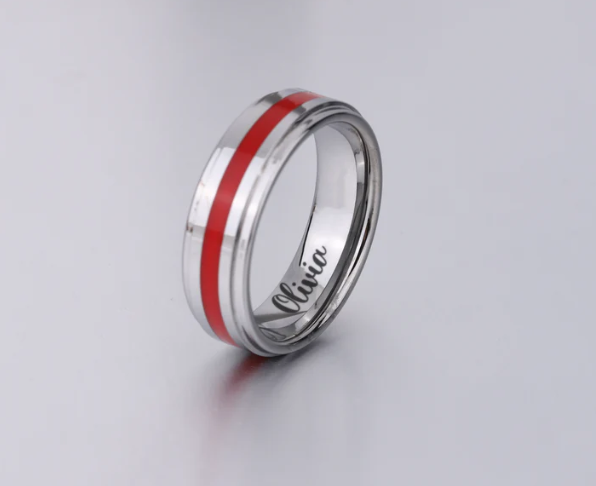 Thin Red Line Symbolism in Tungsten Wedding Ring