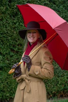 Elegance in Every Step: Ladies Umbrella with Burgundy Canopy and Bamboo Handle		 - Other Clothing