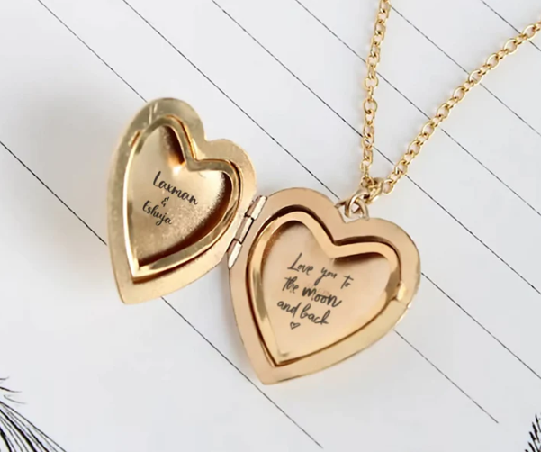 Engraved Heart Locket Necklace for Couple