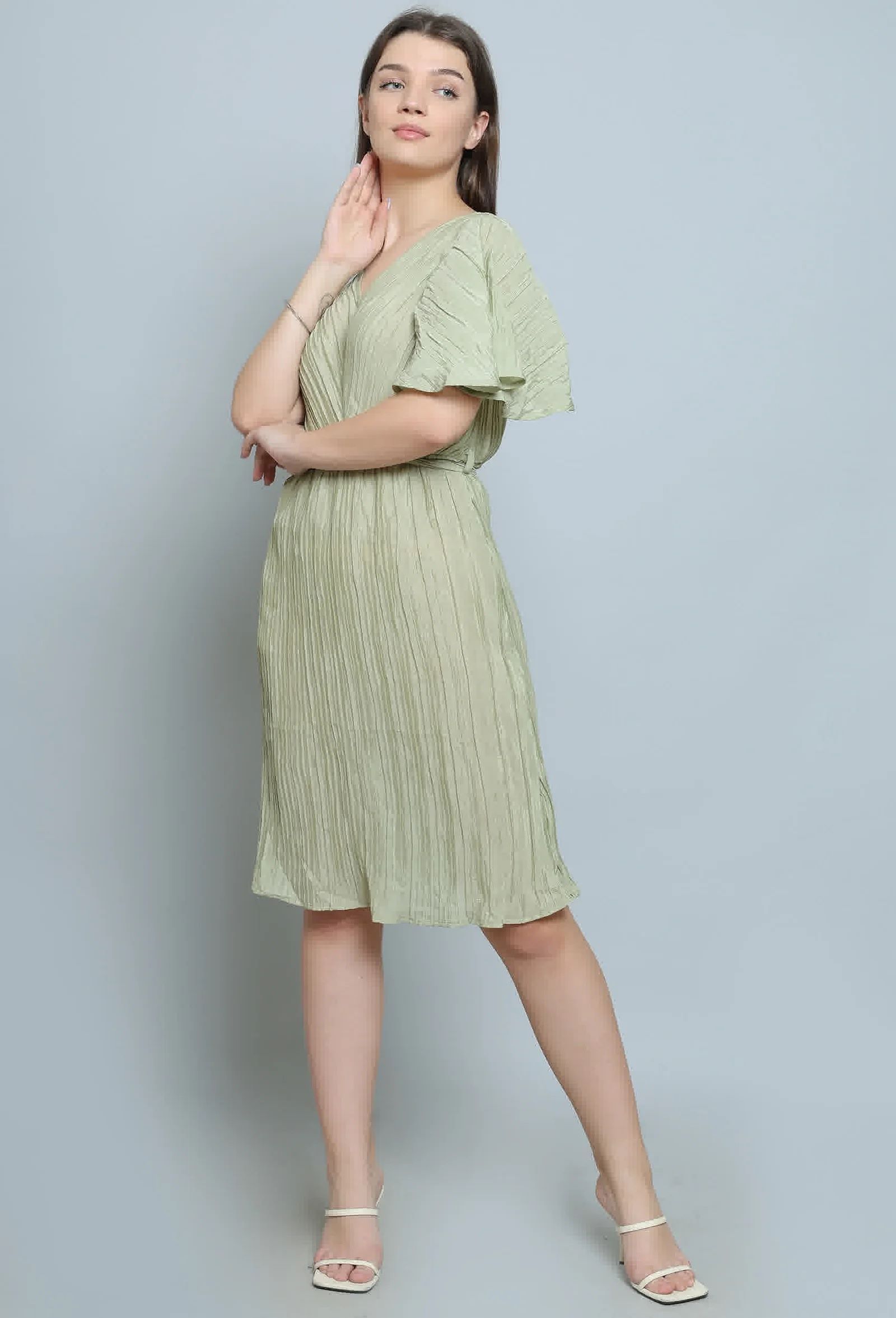 Sage Green Pleated Dress - Gurgaon Clothing
