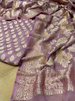 Mauve Colour Pure Georgette Banarasi Unstitched Suit | Kothari Sons - Gwalior Clothing