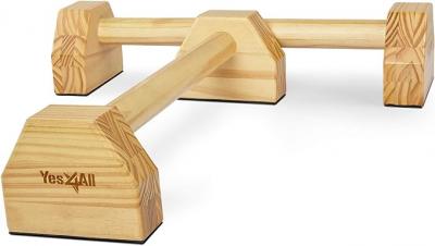 Yes4All Steel/Solid Wood Push Up Stand Parallel Bars Parallettes Non-slip Rubber Feet For Floor Use