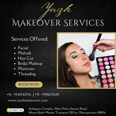 Yazh Make Over, located in Dharapuram, is a beauty parlour and academy offering a range of services.