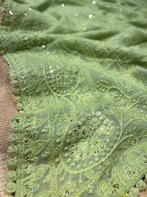 Pastel Green Colour Georgette Chikankari Embroidered Saree | Kothari Sons