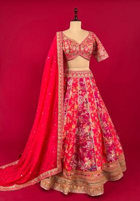 Hot Pink & Purple Colour Silk Lehenga With Embroidered Blouse | Kothari Sons