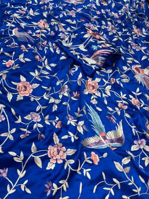 Blue Colour Satin Silk Parsi Work Hand Embroidered Saree | Kothari Sons