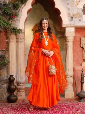 Buy Orange Anarkali Suit at Meeranshi - Affordable and Stylish!