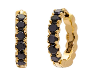 18K YELLOW GOLD ZELDA BLACK DIAMOND HUGGIE EARRINGS - New York Jewellery