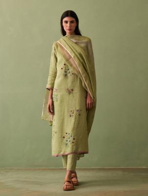 Shop Green Linen Kurta Set For Women Online At Manan - Delhi Clothing