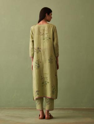 Shop Green Linen Kurta Set For Women Online At Manan - Delhi Clothing