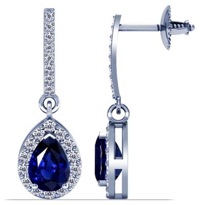 Natural Sapphire Earrings With Round Diamonds