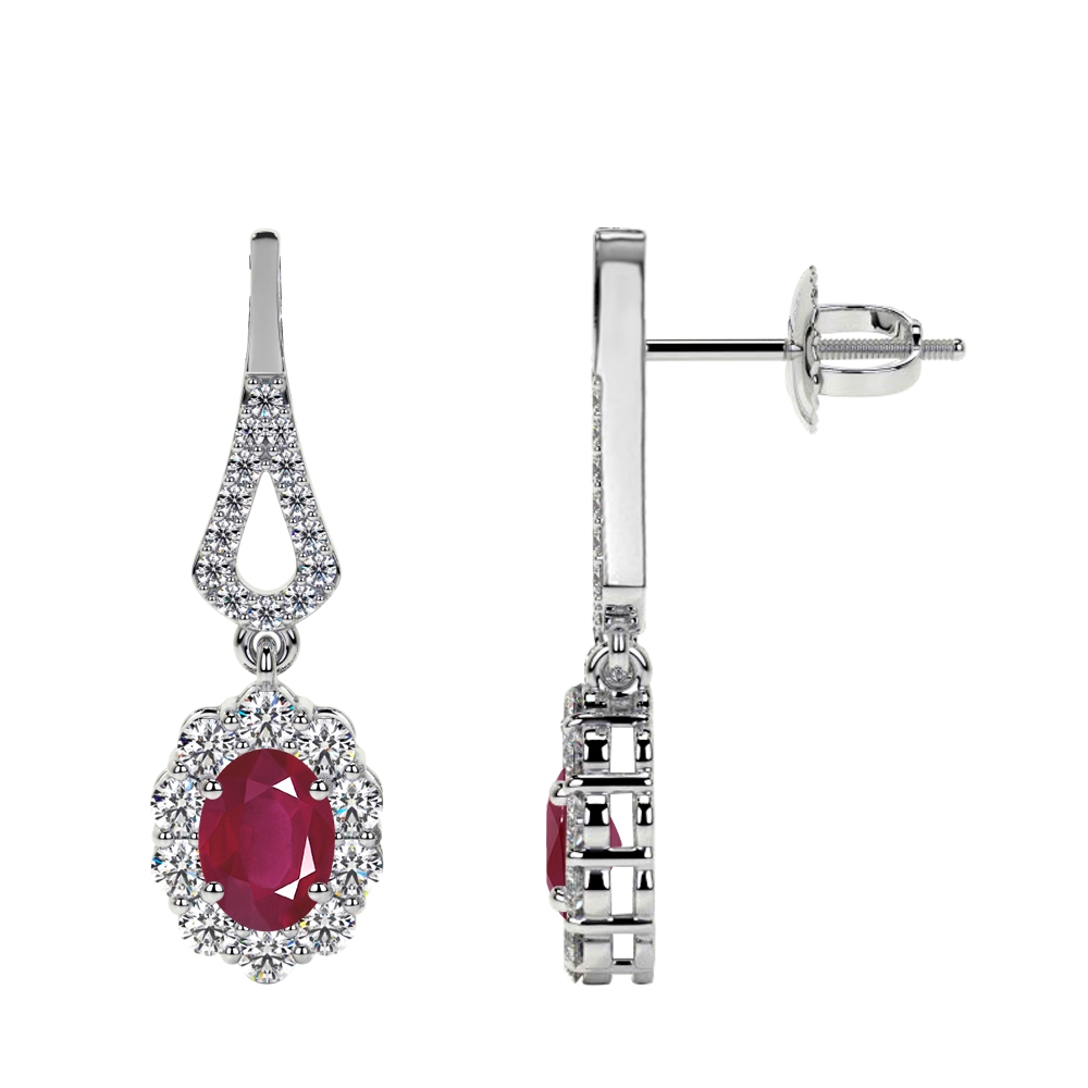 Oval-cut Ruby Dangling Earrings With Round Diamonds (2.10cttw.)