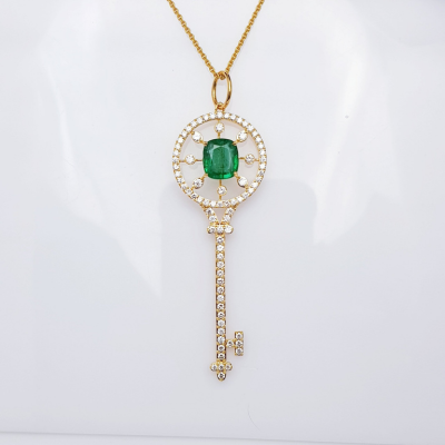 Emerald & Diamond KEY Pendant - Delhi Jewellery