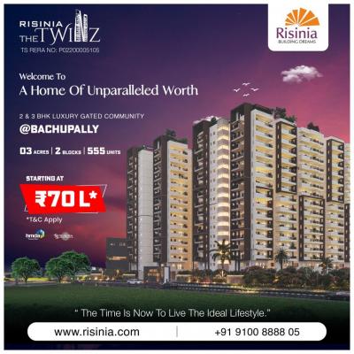 Gated Community Flats for Sale in Bachupally | The Twinz by Risinia - Hyderabad Apartments, Condos