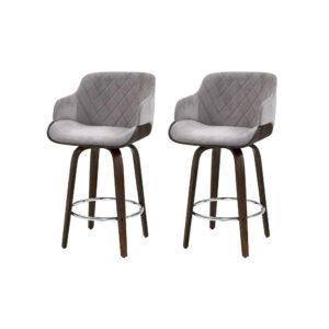 Artiss 2x Kitchen Bar Stools Wooden Bar Stool Chairs Swivel Velvet Fabric Grey - Brisbane Furniture