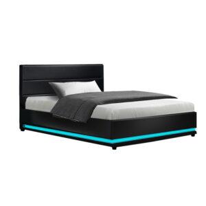 Artiss RGB LED Bed Frame King Single Size Gas Lift Base Storage Leather LUMI - Brisbane Furniture