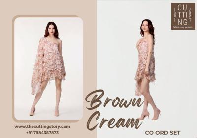 Brown Cream Co Ord Set by The Cutting Story - Surat Clothing