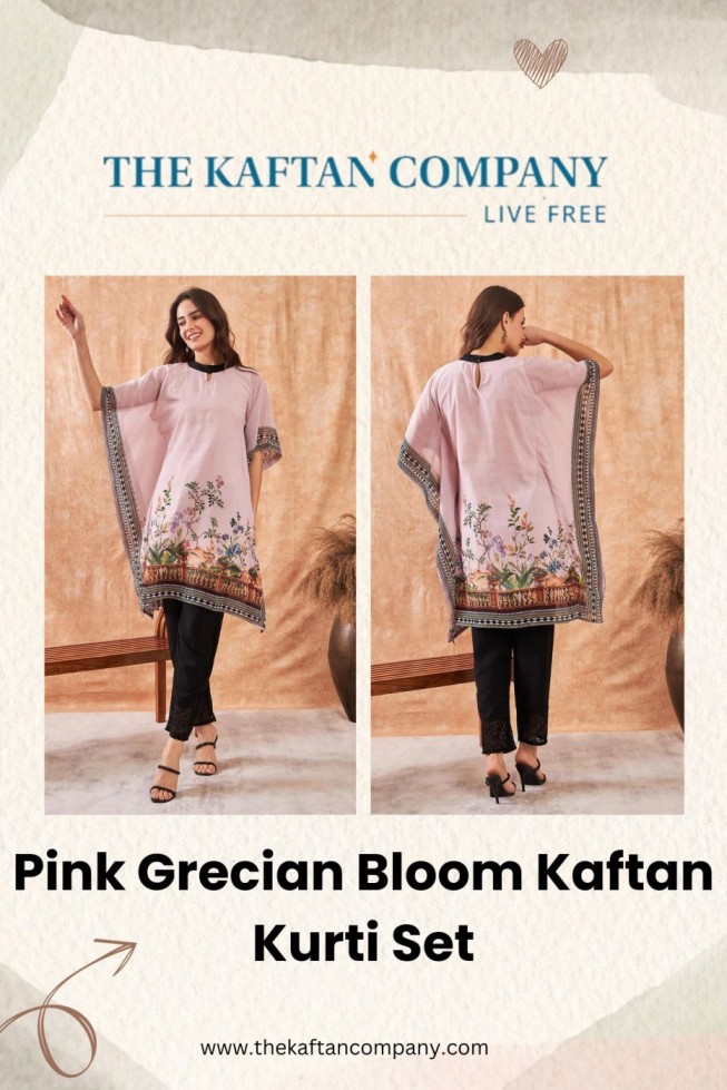 Buy Pink Grecian Bloom Kaftan Kurti Set – The Kaftan Company - Hyderabad Clothing
