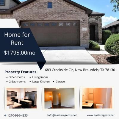$1,795/mo  Home For Rent , 689 Creekside Cir, New Braunfels, TX 78130 - San Antonio House Rental
