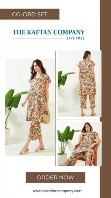 Women Yellow Floral Two Piece Dress Set - The Kaftan Company - Hyderabad Clothing