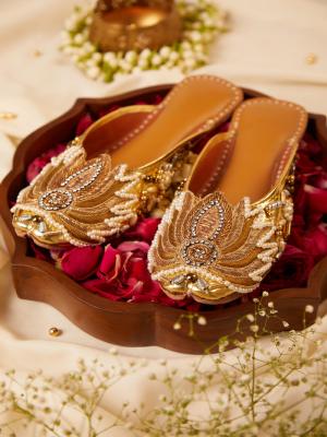 Shop Beautiful Elegant Gold Lotus-Mules by 5 Elements